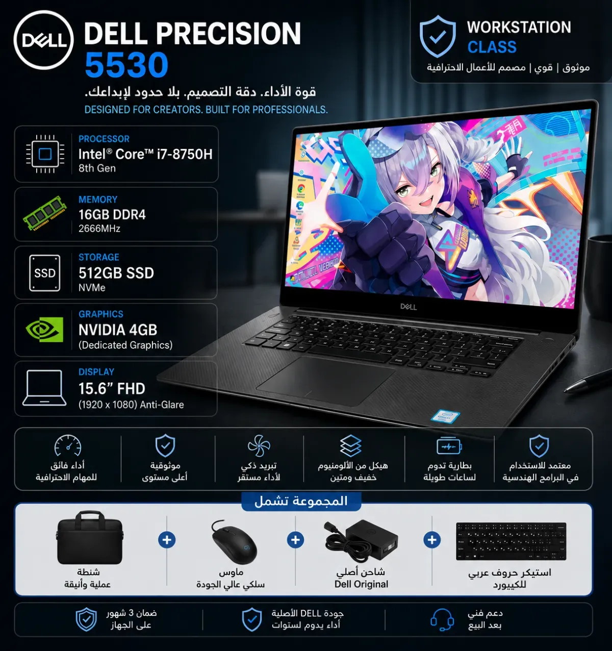 Dell Precision 5530 Core i7 8H RAM 16GB SSD 512GB NVIDIA 4GB15.6"
