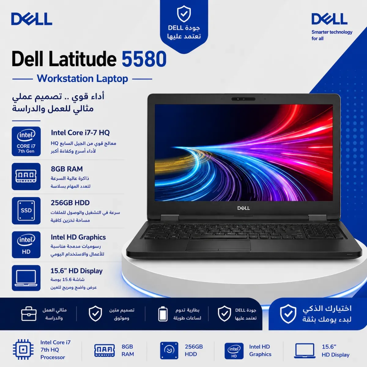 Dell latitude 5580 I7-7 HQ RAM 8 GIGA 256 HARD Intel 15.6 inch
