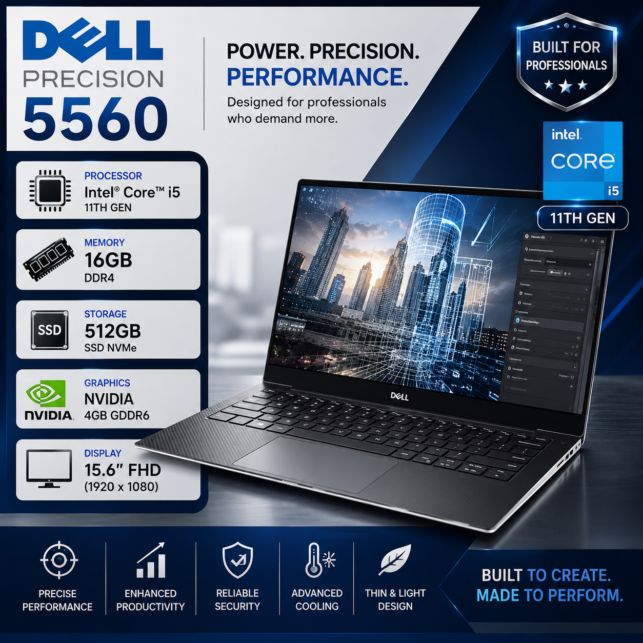 Dell Precision 5560 Core i5 11th RAM 16GB SSD 512GB NVIDIA 4GB 15.6'
