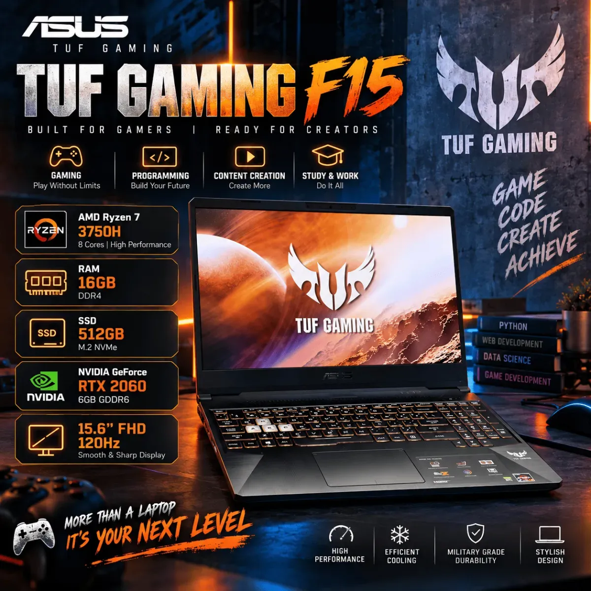 ASUS TUF Gaming F15 Ryzen 7 3750H RAM 16GB SSD 512GB RTX 2060 6GB 15.6" FHD 120Hz