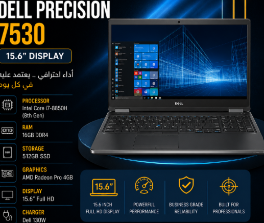 Dell Precision 7530 Core i7 8850H RAM 16GB SSD 512GB AMD 4GB 15.6"