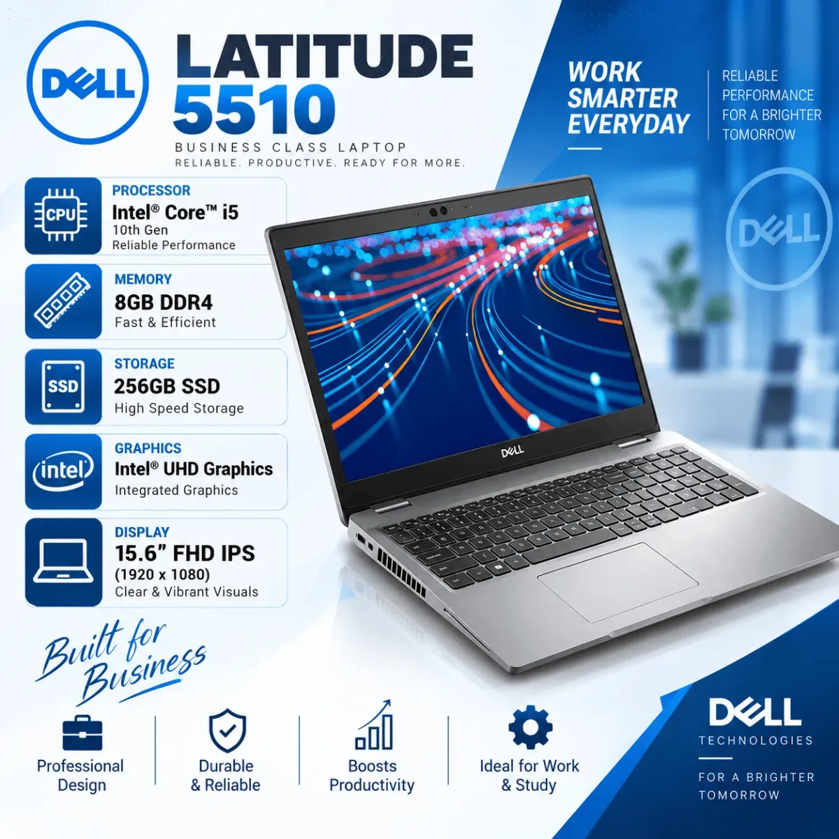 Dell 5510 Core i5 10th RAM 8GB SSD 256GB Intel 15.6" FHD IPS