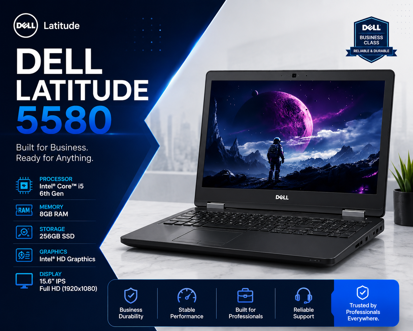 Dell Latitude 5580– i5 6th Gen, 8GB RAM, 256GB SSD, Intel VGA, 15.6″ IPS