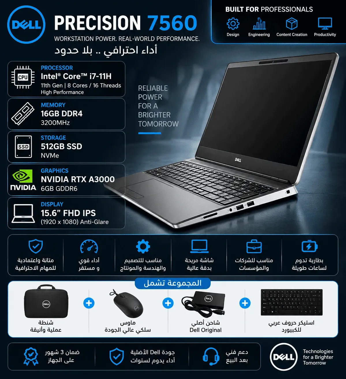Dell Precision 7560 Core i7 11H RAM 16GB SSD 512GB RTX A3000 6GB 15.6" FHD IPS