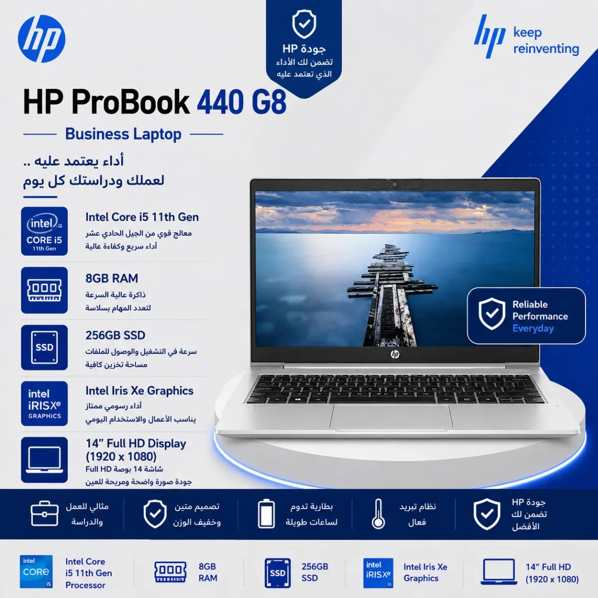 HP ProBook 440 G8 – i5 11th Gen, 8GB RAM, 256GB SSD, Intel Iris Xe