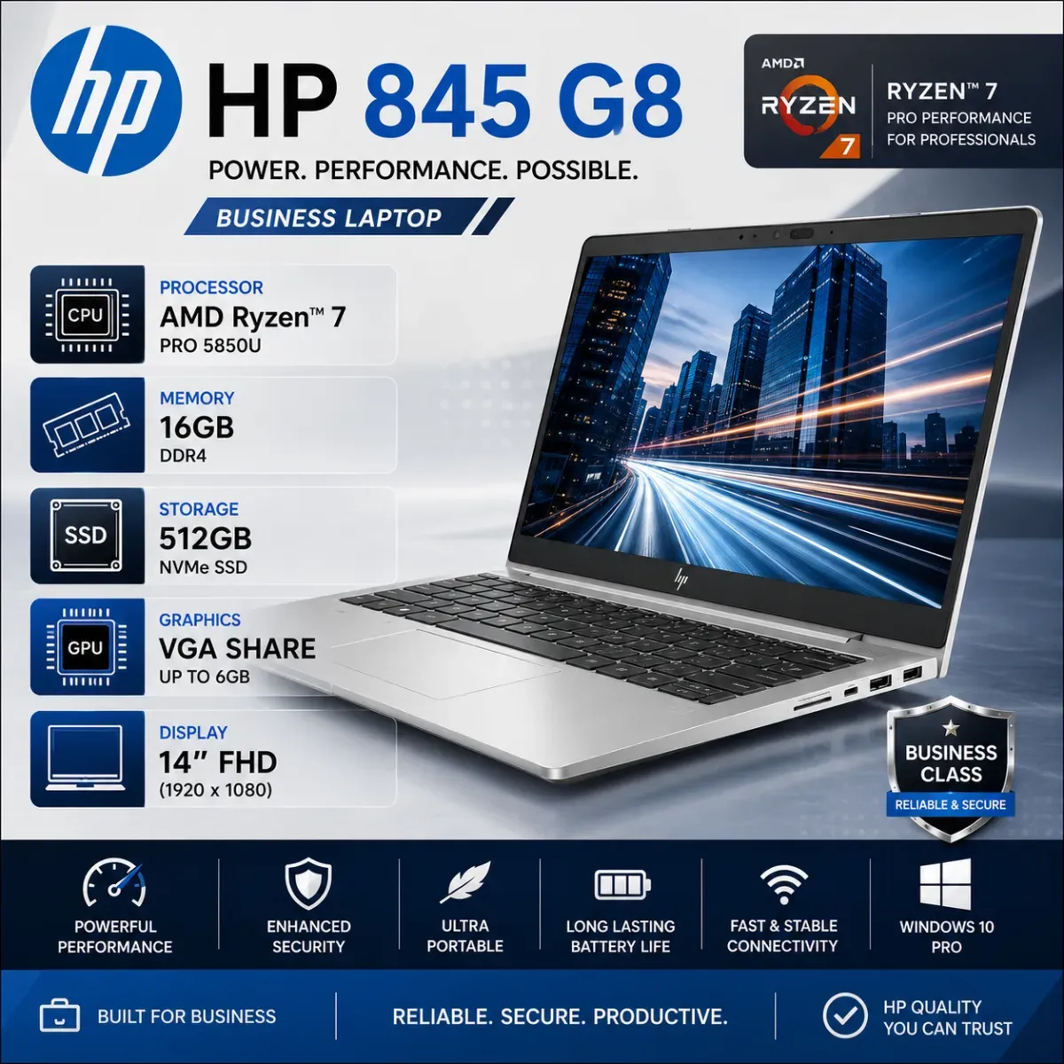 HP 845 G8 Ryzen 7 RAM 16GB SSD 512GB VGA SHARE 6GB 14' Full HD