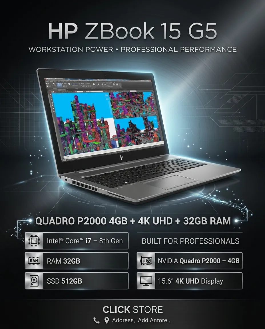 HP ZBook 15 G5 Core i7 8th Gen RAM 32GB SSD 512GB NVIDIA Quadro P2000 4GB 15.6" 4K