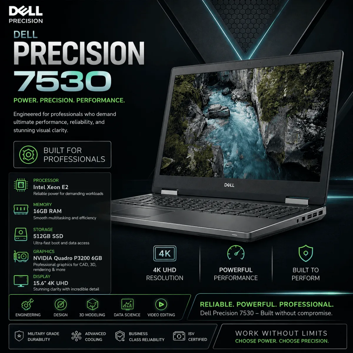 Dell Precision 7530 | Xeon E2 | RAM 16GB | SSD 512GB | NVIDIA Quadro P3200 6GB | 15.6" 4K UHD