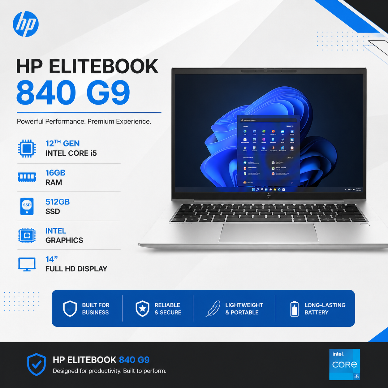 HP EliteBook 840 G9 Core i5 12th Gen RAM 16GB DDR5 SSD 512GB Intel Graphics 14"