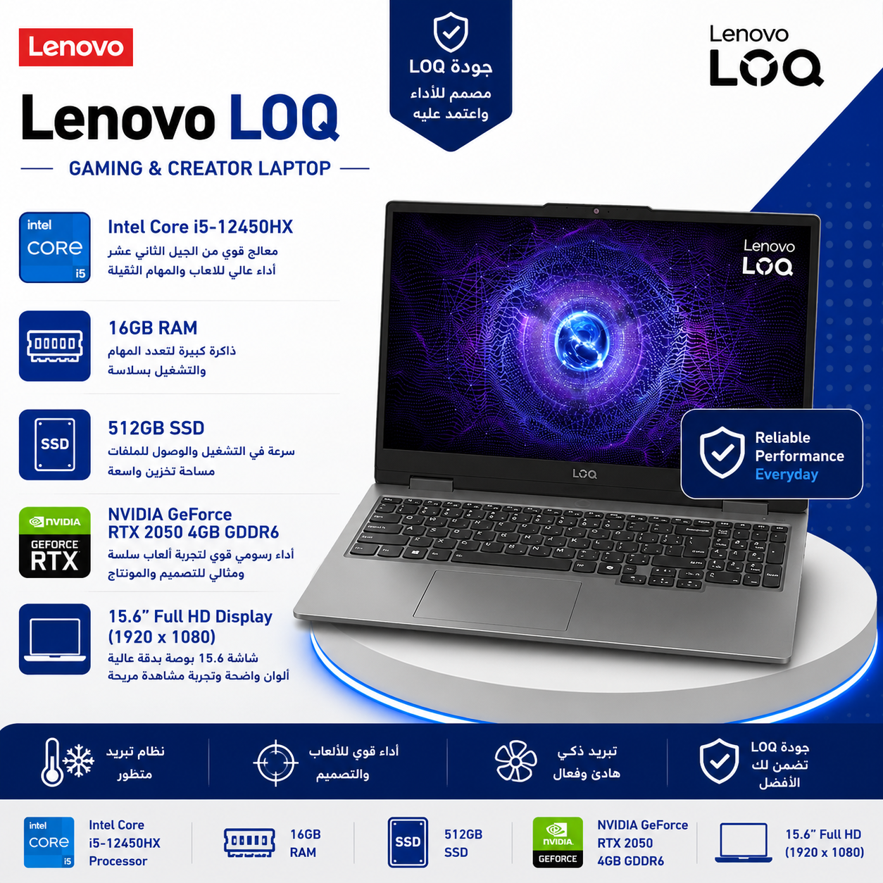 Lenovo LOQ Core i5 12HX RAM 16GB SSD 512GB RTX 2050 4GB